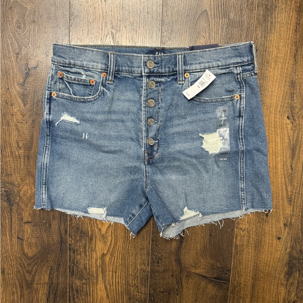 Gap Women's 3.5" High Rise Destructed Cheeky Denim Shorts with Washwell 10/30